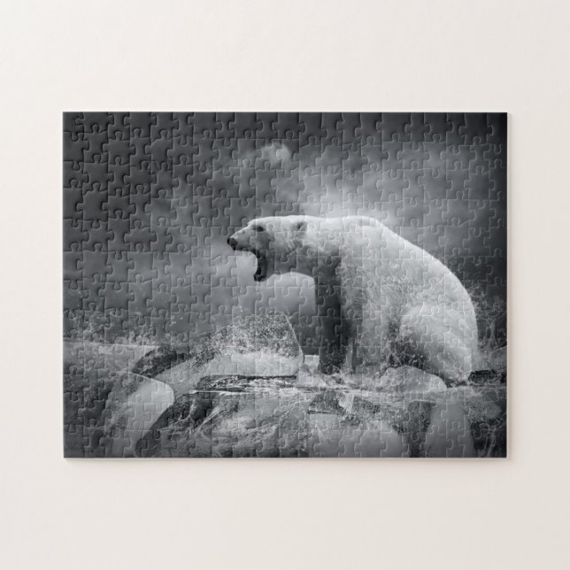 White Polar Bear Hunter on the Ice in water Jigsaw Puzzle (Horizontal)