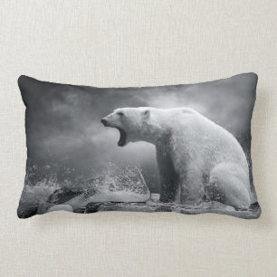White Polar Bear Hunter on the Ice in water Lumbar Cushion