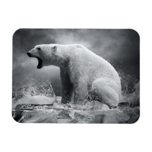 White Polar Bear Hunter on the Ice in water Magnet