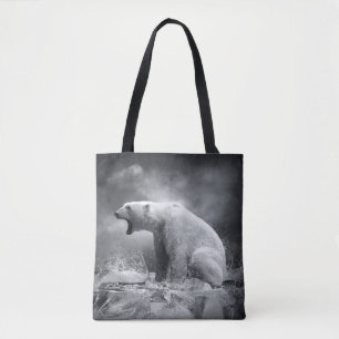 White Polar Bear Hunter on the Ice in water Tote Bag