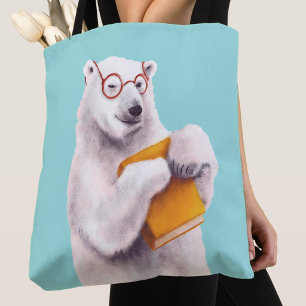 White Polar Bear Smart Book Lover Tote Bag