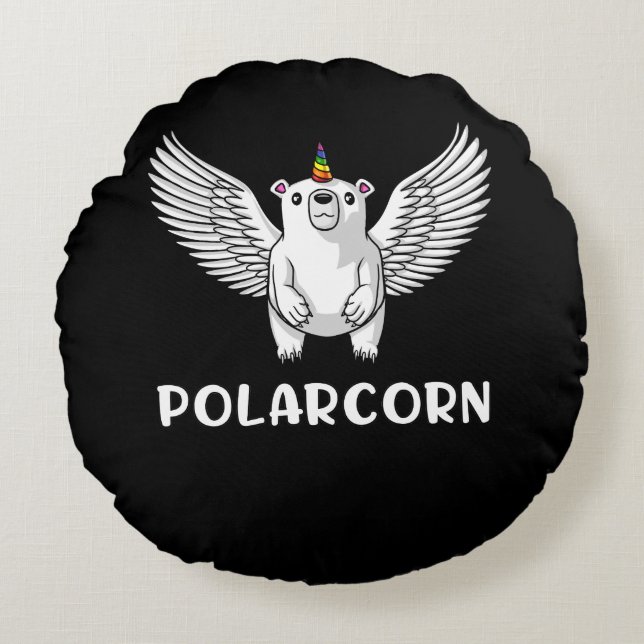 White Polar Bear Unicorn Funny Arctic Animal Round Cushion (Front)