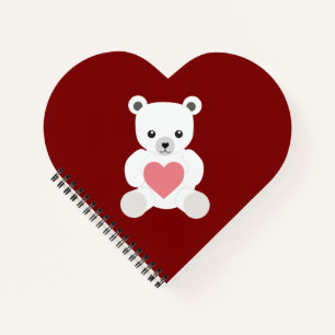 White Polar Teddy Bear with Heart Notebook