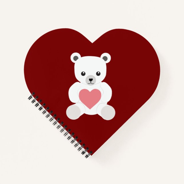 White Polar Teddy Bear with Heart Notebook (Front)
