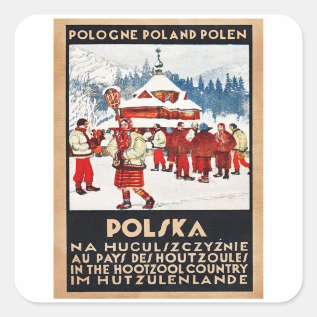 White Polish Xmas - Poland - Vintage Travel Square Sticker (Front)