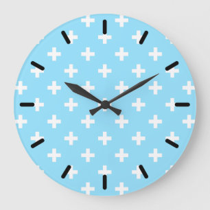 White polka crosses on baby blue large clock