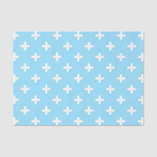 White polka crosses on baby blue tissue paper