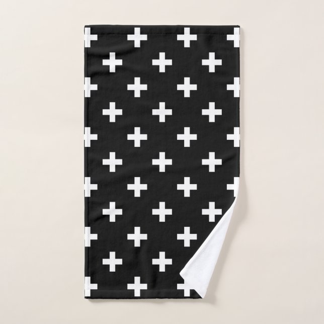 White polka crosses on black hand towel (Hand Towel)