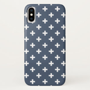 White polka crosses on blue-grey iPhone x case