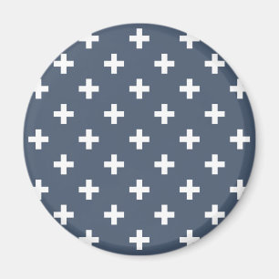 White polka crosses on blue-grey magnet