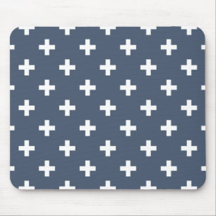 White polka crosses on blue-grey mouse pad