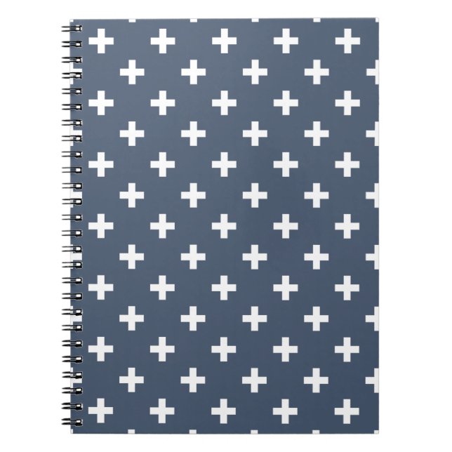 White polka crosses on blue-grey notebook (Front)