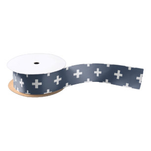 White polka crosses on blue-grey satin ribbon
