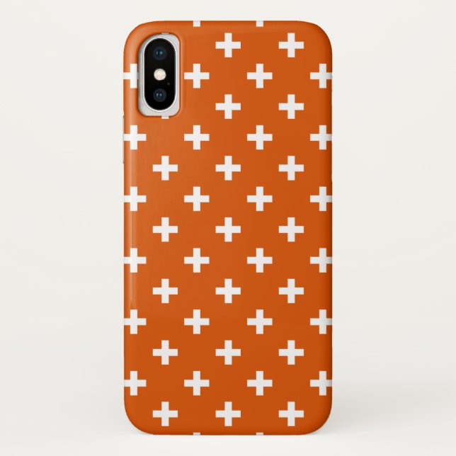 White polka crosses on burnt orange Case-Mate iPhone case (Back)