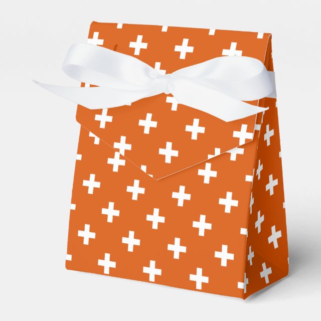 White polka crosses on burnt orange favour box (Front Side)