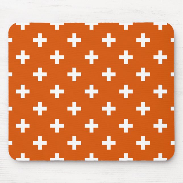 White polka crosses on burnt orange mouse pad (Front)