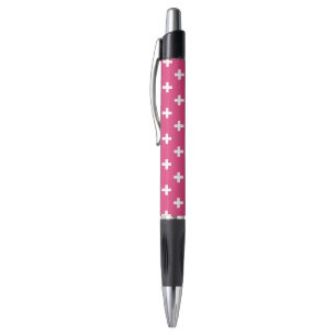White polka crosses on fuchsia