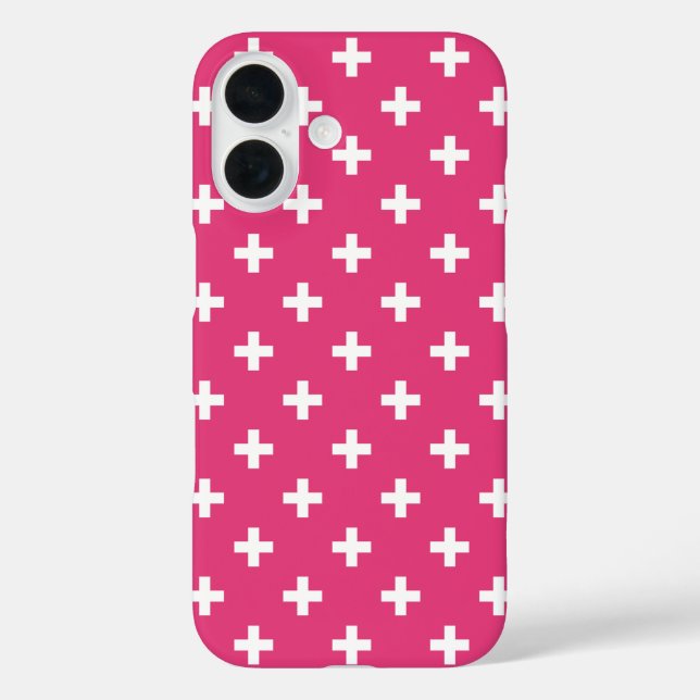White polka crosses on fuchsia Case-Mate iPhone case (Back)