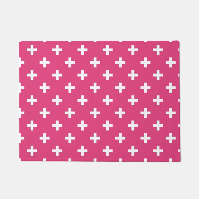 White polka crosses on fuchsia doormat (Front)