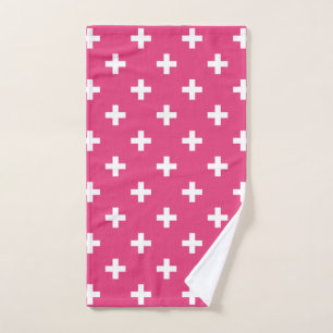 White polka crosses on fuchsia hand towel