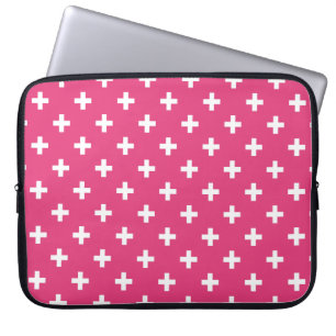White polka crosses on fuchsia laptop sleeve
