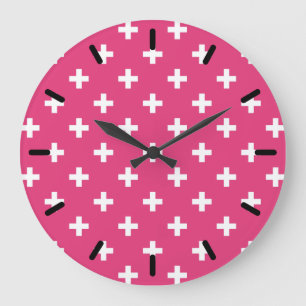 White polka crosses on fuchsia large clock