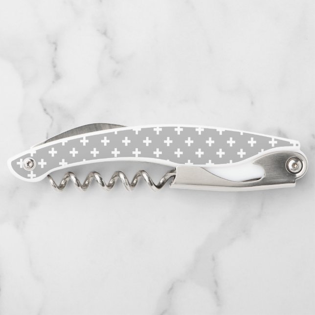 White polka crosses on gray corkscrew (Back)