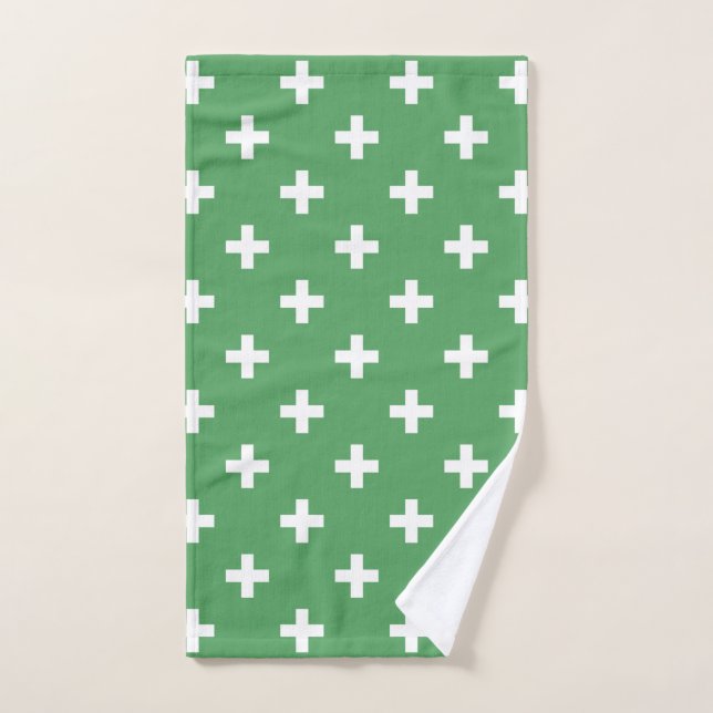 White polka crosses on green hand towel (Hand Towel)