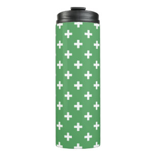 White polka crosses on green thermal tumbler