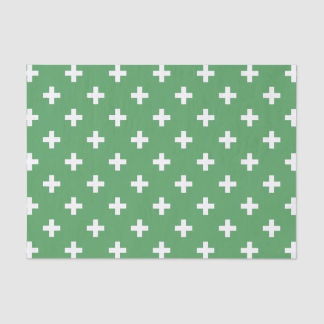 White polka crosses on green tissue paper (Front)