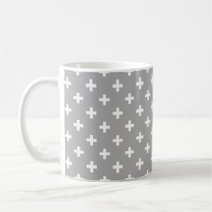 White polka crosses on grey coffee mug