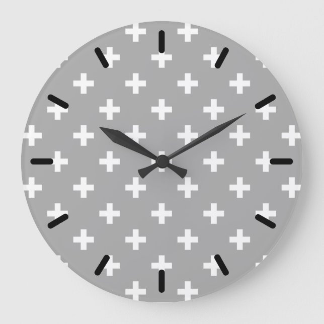 White polka crosses on grey large clock (Front)