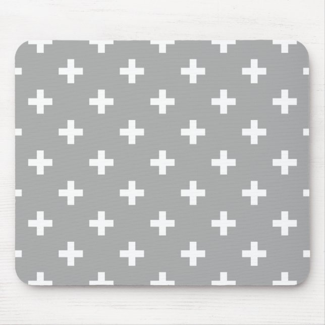 White polka crosses on grey mouse pad (Front)