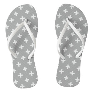 White polka crosses on grey thongs