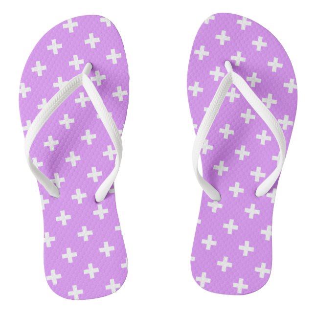 White polka crosses on lilac thongs (Footbed)