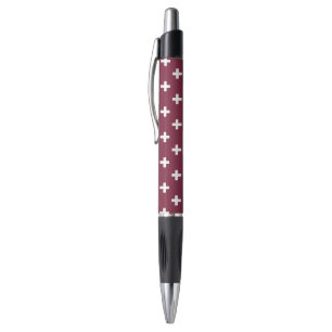 White polka crosses on mulberry