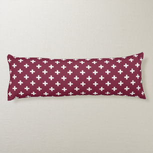 White polka crosses on mulberry body cushion