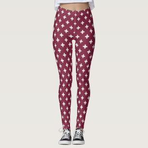 White polka crosses on mulberry leggings