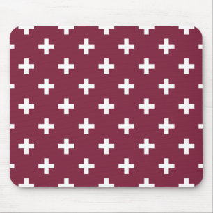 White polka crosses on mulberry mouse pad