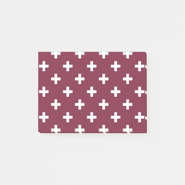 White polka crosses on mulberry post-it notes (Front)