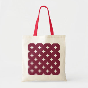 White polka crosses on mulberry tote bag