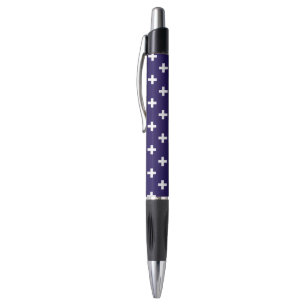 White polka crosses on navy blue