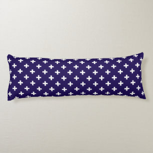 White polka crosses on navy blue body cushion