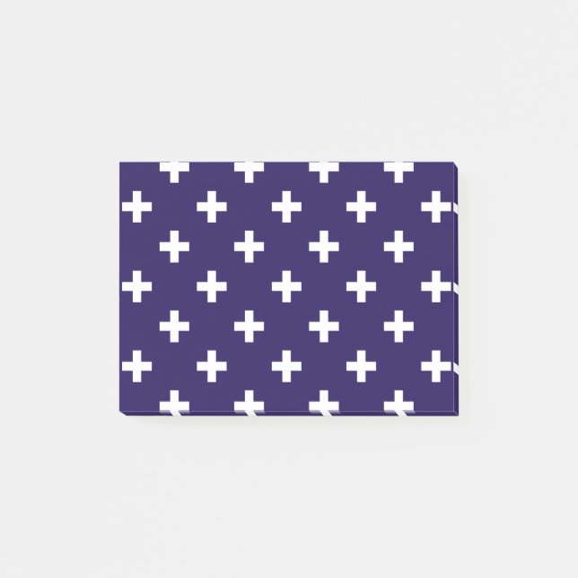 White polka crosses on navy blue post-it notes (Front)