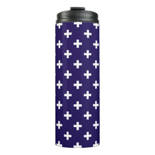 White polka crosses on navy blue thermal tumbler