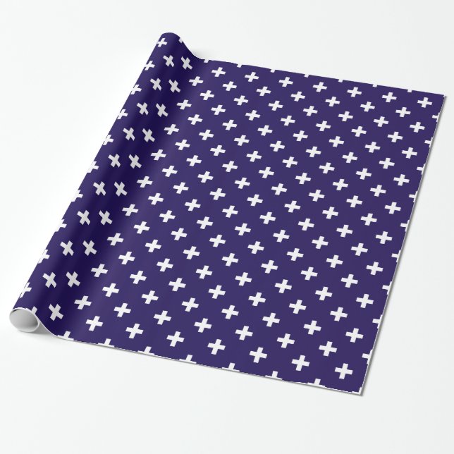 White polka crosses on navy blue wrapping paper (Unrolled)