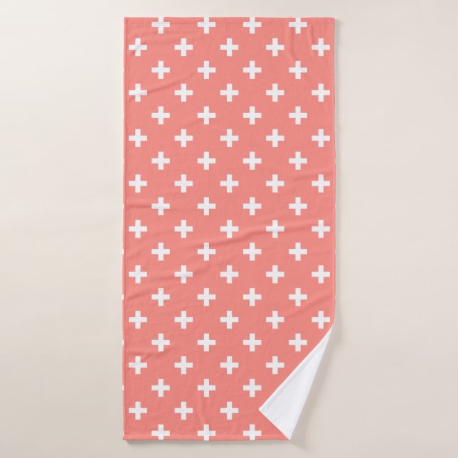 White polka crosses on peach bath towel (Bath Towel)