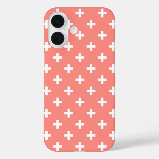 White polka crosses on peach Case-Mate iPhone case (Back)
