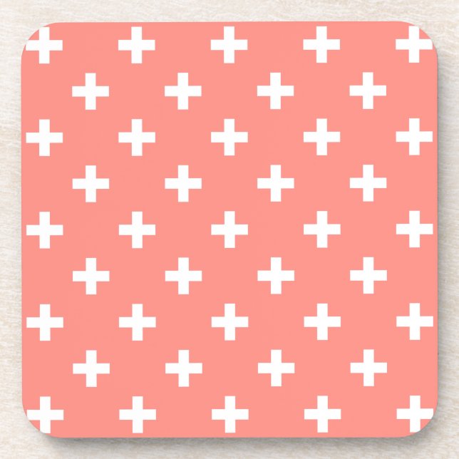 White polka crosses on peach coaster (Front)