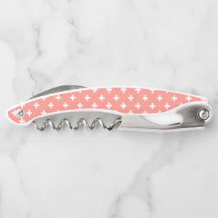 White polka crosses on peach corkscrew